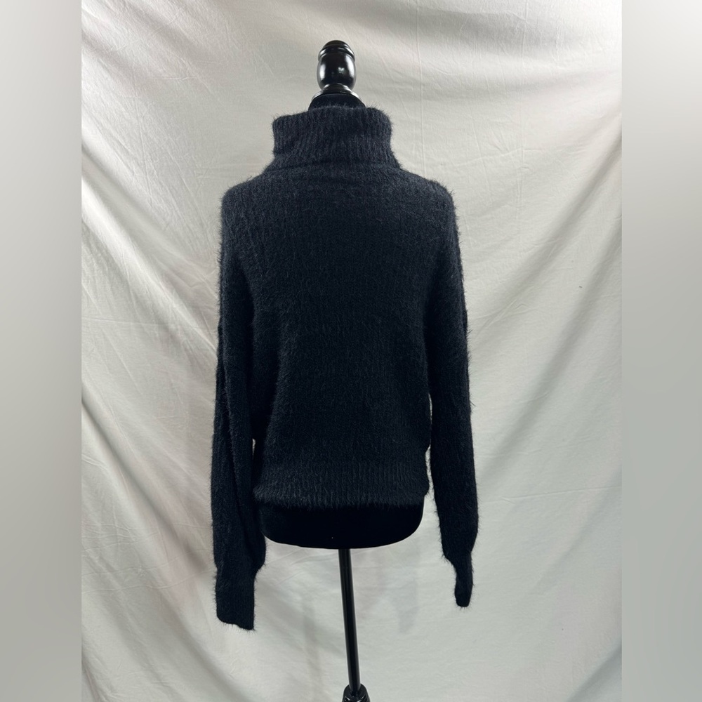 LAST ONE 🔥 Black Fuzzy Turtleneck Drop Shoulder Sweater Pullover - Picture 6 of 6